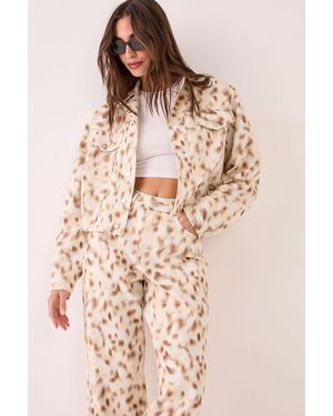 Nasty Gal Deer Print Ovoid Cropped Denim Jacket - Natural