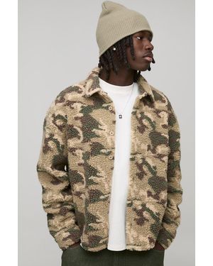 BoohooMAN Oversized Camo Borg Overshirt - Natural