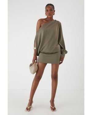 MissPap One Shoulder Satin Mini Dress - Natural