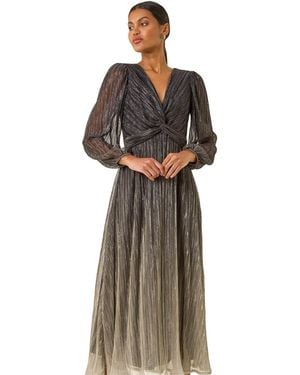 Roman Ombre Plisse Twist Front Midi Dress - Brown