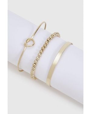 Boohoo Knot Bangle Bracelet 3 Pack - Metallic