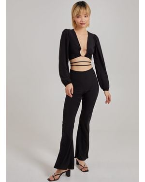 Pink Vanilla Slinky Trousers Back Flare - Black
