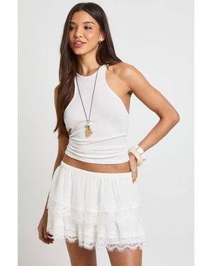 Boohoo Lace Trim Flippy Mini Skirt - White