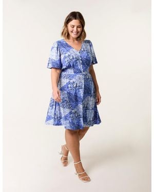 Blue Vanilla Curve Shirred Waist Button Mini Dress - Blue