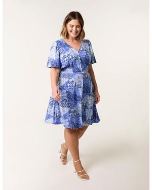 Blue Vanilla Curve Shirred Waist Button Mini Dress - Blue
