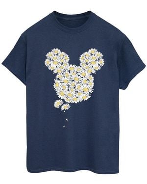 Disney Ladies Mickey Mouse Chamomile Head Cotton Boyfriend T-Shirt - Blue