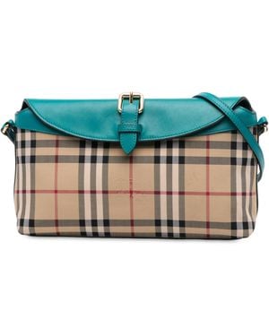 Burberry Pre-Owned Haymarket Check Coated Canvas Leah Crossbody - Blue