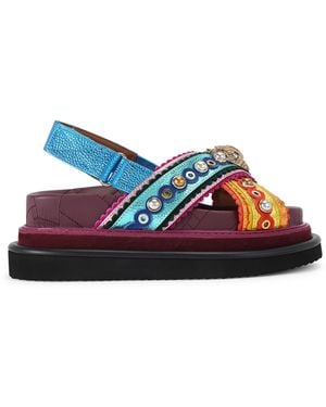 Kurt Geiger Leather Orson Cross Scallop Sandals - Blue