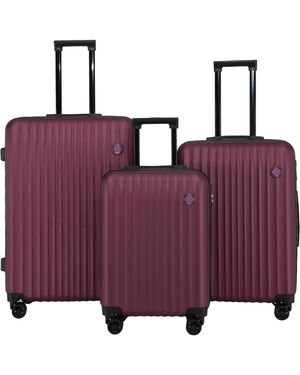 Infinity Leather Hard Shell Abs Suitcase Set 8 Wheel Travel Case Holiday Bags - Purple