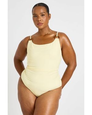 Boohoo Plus Trim Detail Scoop Neck Swimsuit - White
