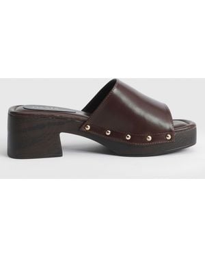 Oasis Peggy Faux Leather Clog Mules - Brown