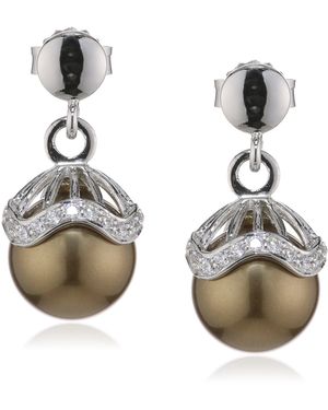Orphelia Dames 925 Sterling Zilveren Drop Oorbellen - Bruin