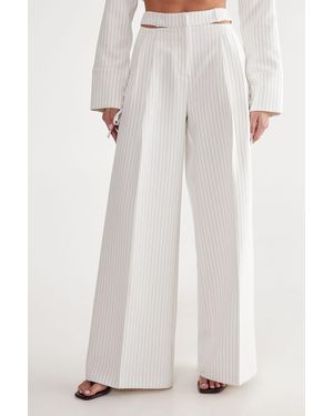 Nasty Gal Tailored Cut Out Detail Pinstripe Trouser - White