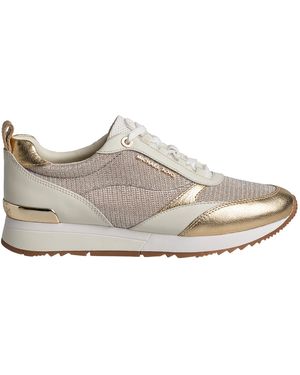 Michael Kors Allie Stride Leather And Mesh Sparkly Chain Trainers 43S2Alfs3D - Grey