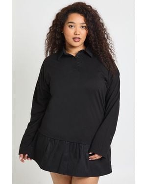 Boohoo Plus Frill Hem T-Shirt Dress - Black