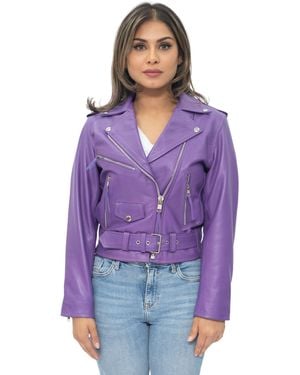 Infinity Leather Cowhide Brando Biker Jacket-Murcia - Purple