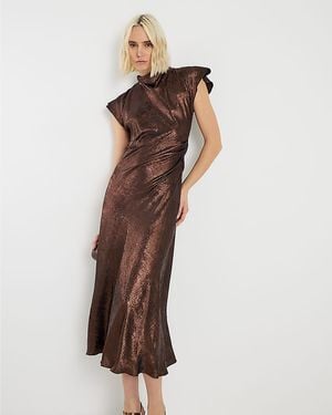 River Island Maxi Dress Metallic Cowl Neck - Brown