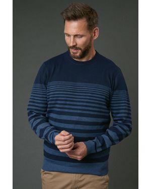 MAINE Placement Stripe Crew Neck Knitted Jumper - Blue