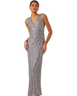 Roman Sequin Twist Detail Maxi Dress - Grey