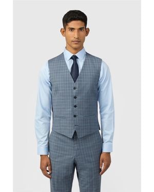 Ted Baker Single Breasted Five Button V-Neck Slim Fit Suit Waistcoat - Blue