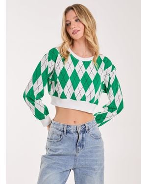 Pink Vanilla Long Sleeve Diamond Top - Green