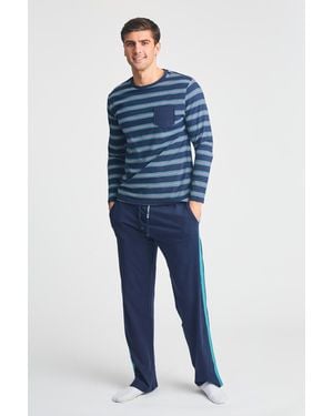 Tokyo Laundry Cotton 2-Piece Long Sleeve Top And Bottoms Pyjama Set - Blue