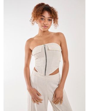 Pink Vanilla Linen Cargo Corset Top - White
