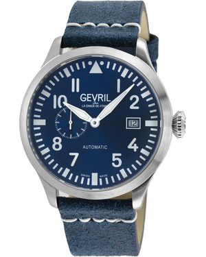 Gevril Vaughn Ss Case,Ss Bezel/ Dial, Handmade Italian Leather Strap - Grey