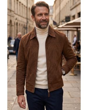 Infinity Leather Goat Suede Harrington Biker Jacket - Brown
