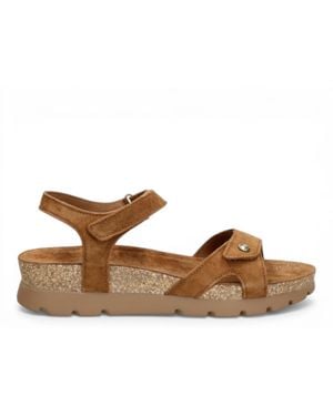 Panama Jack Wedge Bark Suede Leather Platform Sandals - Brown