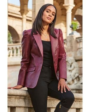 Sosandar Leather Puff Sleeve Blazer - Brown