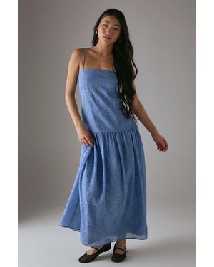 Warehouse Petite Rose Organza Strappy Tier Maxi Dress - Blue