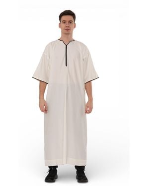 Thobez Ramadan Moroccan Gandoura Thobe Robe Djellaba Eid Jubba- Tt-006 - White