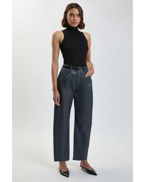 Karen Millen Metallic Denim Coated Barrel Jean - Blue