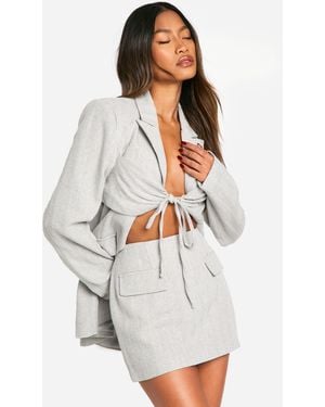 Boohoo Herringbone Pocket Detail Mini Skirt - White