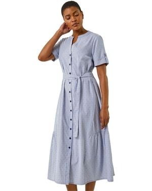 Roman Stripe Tie Waist Midi Dress - Blue