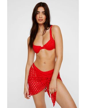 Nasty Gal Eyelet Textured Underwire Sarong 3Pc Bikini Set