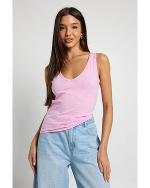 Boohoo Sheer Slub V Neck Vest Top - Purple