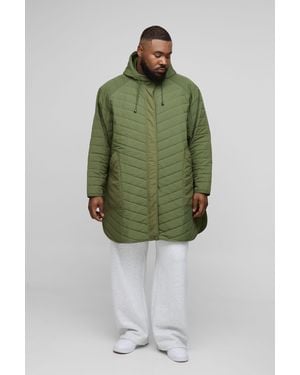 BoohooMAN Plus Quilted Popper Side Oversized Festival Raincoat - Green