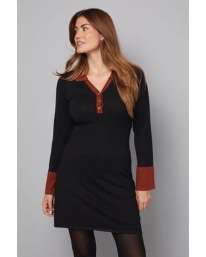 Wallis Polo Button Through Knitted Dress - Black