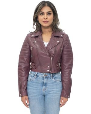 Infinity Leather Cropped Brando Biker Jacket-Damascus - Purple
