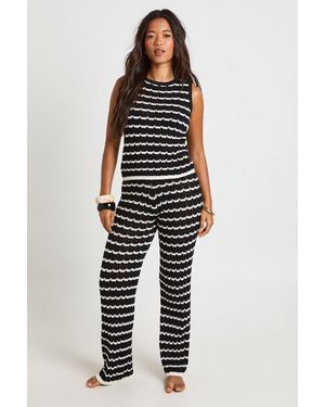 Boohoo Crochet Stripe Knit Top And Wide Leg Co-Ord - Blue
