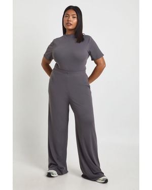 Boohoo Plus Ultra Soft Wide Leg Trouser - Blue