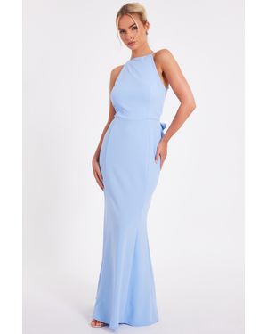 Quiz Halter Neck Fishtail Maxi Dress - Blue
