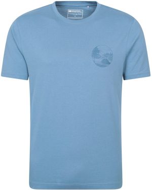 Mountain Warehouse 'Camping Sketch' Graphic T-Shirt Breathable Everyday Tee Cotton - Blue