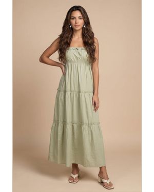 Urban Bliss Sage Ruched Tiered Maxi Dress - Natural