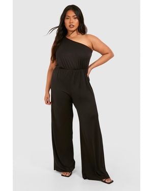 Boohoo Plus Super Soft Basic One Shoulder Beach Jumpsuit - Black