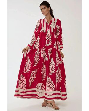 Hiccup Geprinte Lange Mouwen Viscose Maxi Jurk - Rood