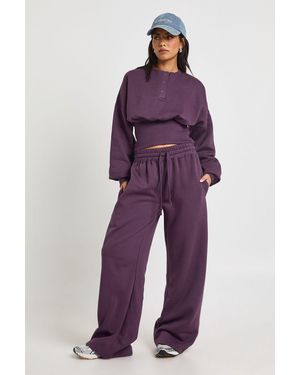 Boohoo Deep Hem Henley Sweatshirt Tracksuit - Purple