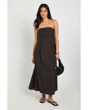 Boohoo Linen Bandeau Shirred Back Midaxi Dress - Black